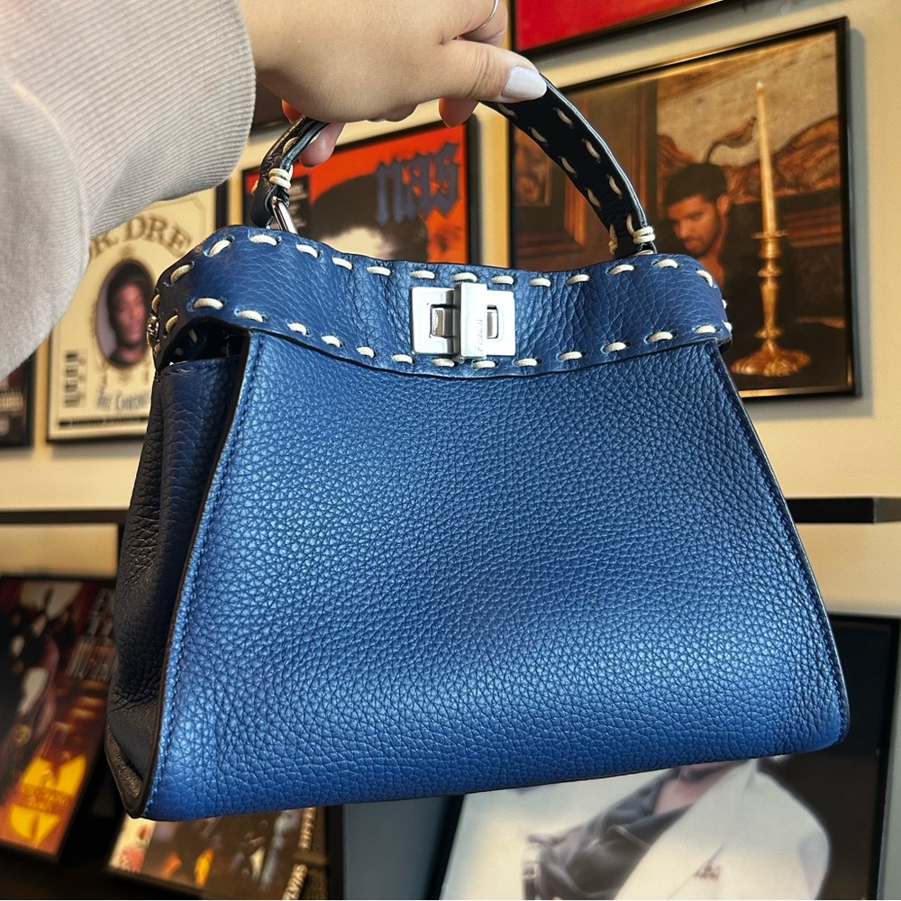FENDI Vitello Granto Camoscio Selleria Micro Stitching Mini Peekaboo